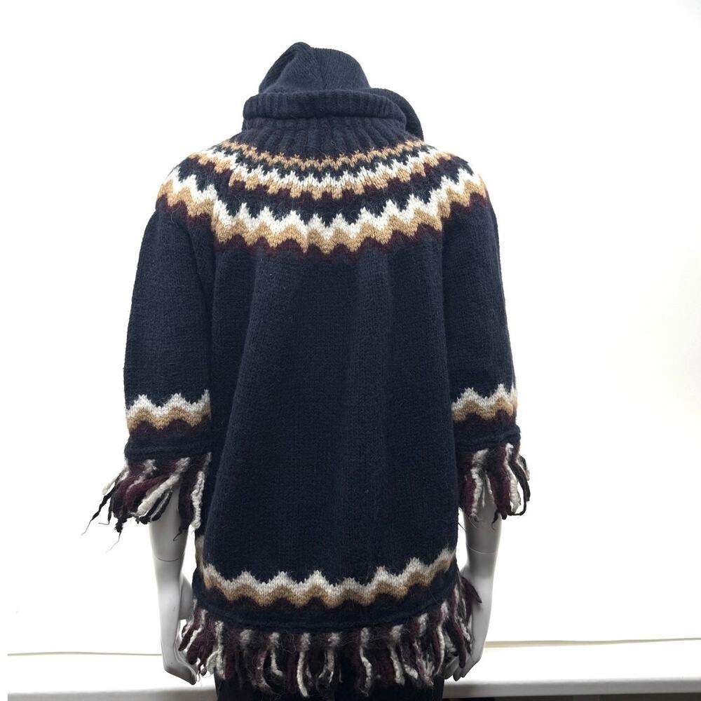 Women's RED Valentino Fair Isle Fringe Hooded Poncho Sweater Cape – Size M